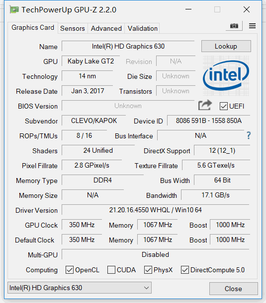 GPU-Z Intel HD630